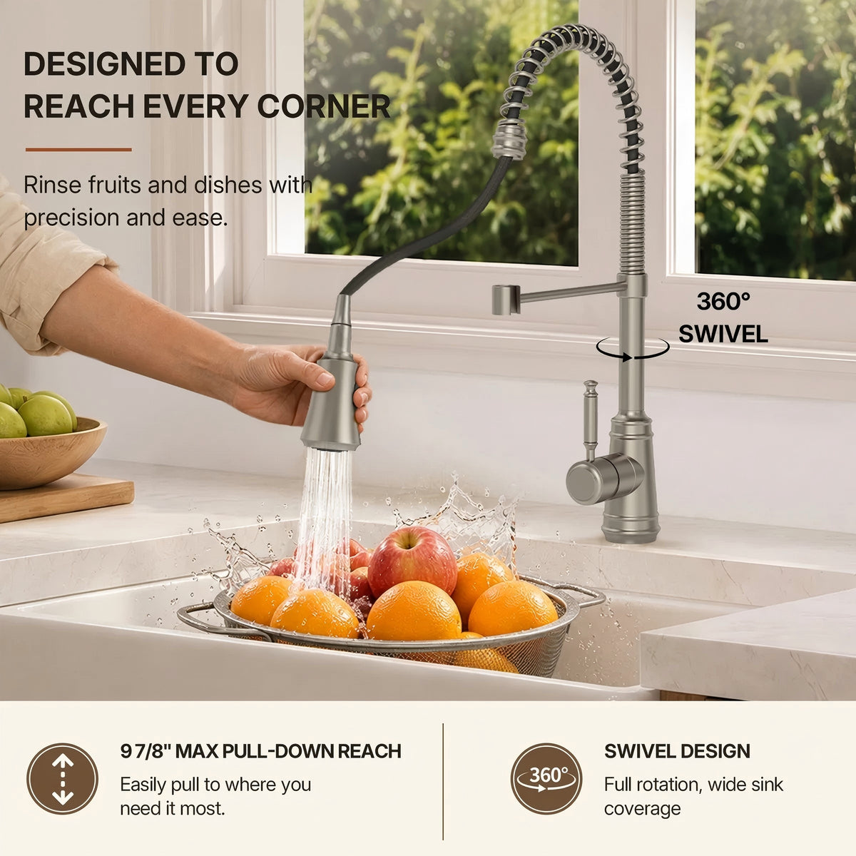 Commercial Style Dual Function Single Handle Pull Down Kitchen Faucet LP00303-YS - Stainless Steel
