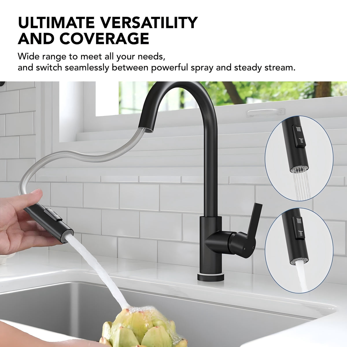 Pull Down Sprayer Kitchen Sink Faucet, Single Handle Kitchen Faucet with LED Light Base LP33031-CF - Matte Black