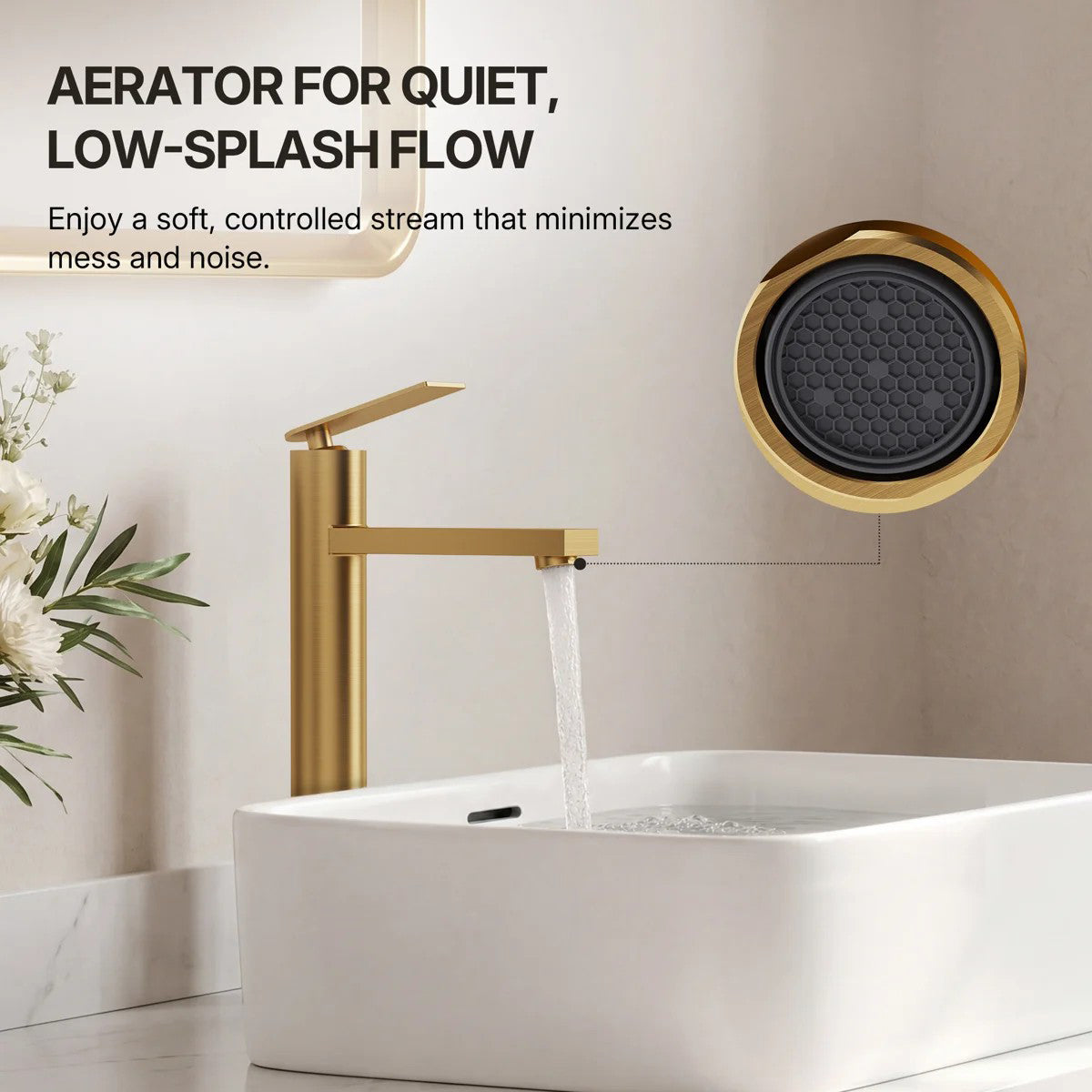 Single Hole Vessel Bathroom Faucet, Single Handle Vessel Bathroom Sink Faucet with Drain Assembly LP00985-YS - Brushed Gold