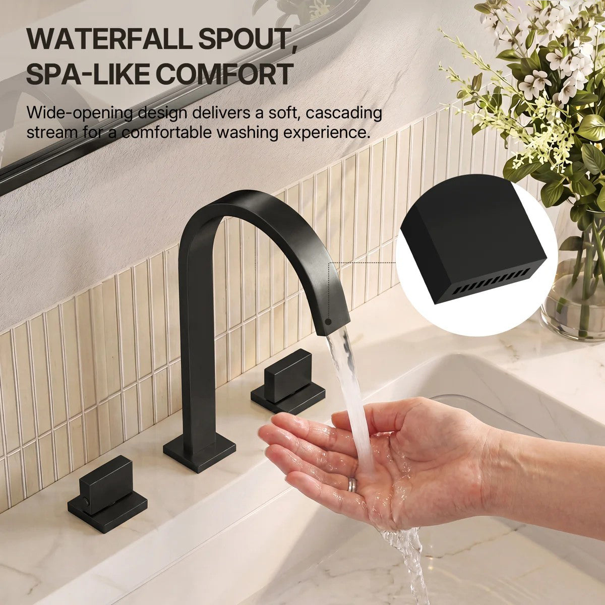 Widespread Bathroom Faucet 3 Hole, 2-handle Bathroom Sink Faucet with Drain Assembly LP00551YS- Matte Black