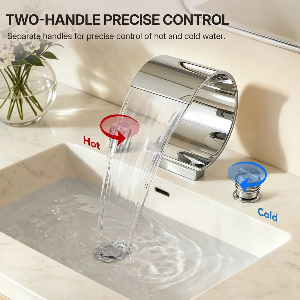Widespread Bathroom Faucet 3 Hole, 2-handle Bathroom Sink Faucet with Drain Assembly LP442093-YS - Chrome
