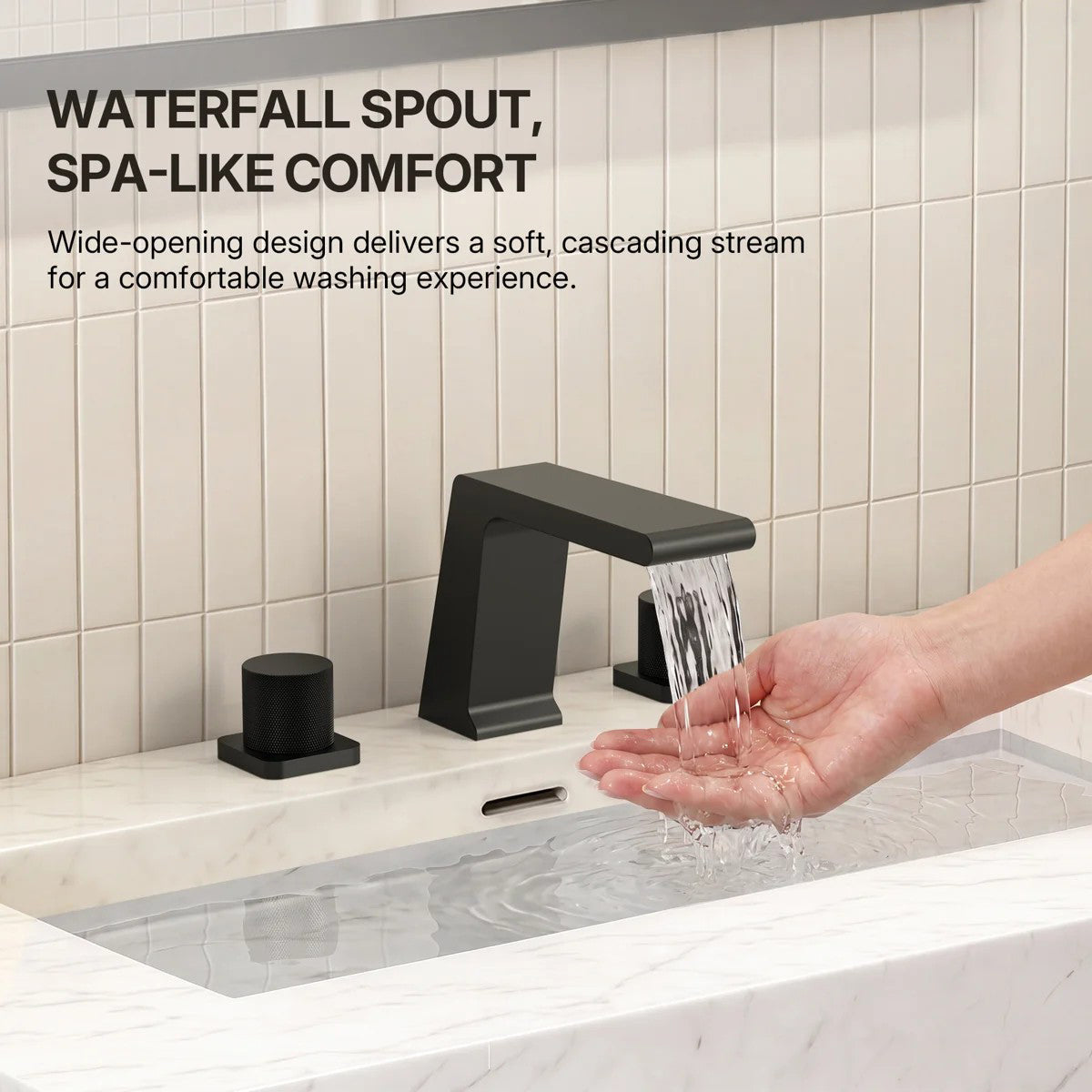 Widespread Bathroom Faucet 3 Hole, 2-Handle Bathroom Sink Faucet with Drain Assembly LP68-YS - Matte Black