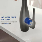 Dual-Function Single-Handle Pull-Down Kitchen Faucet with 360 Degree Swivel SpoutLP1067-CF - Matte Black