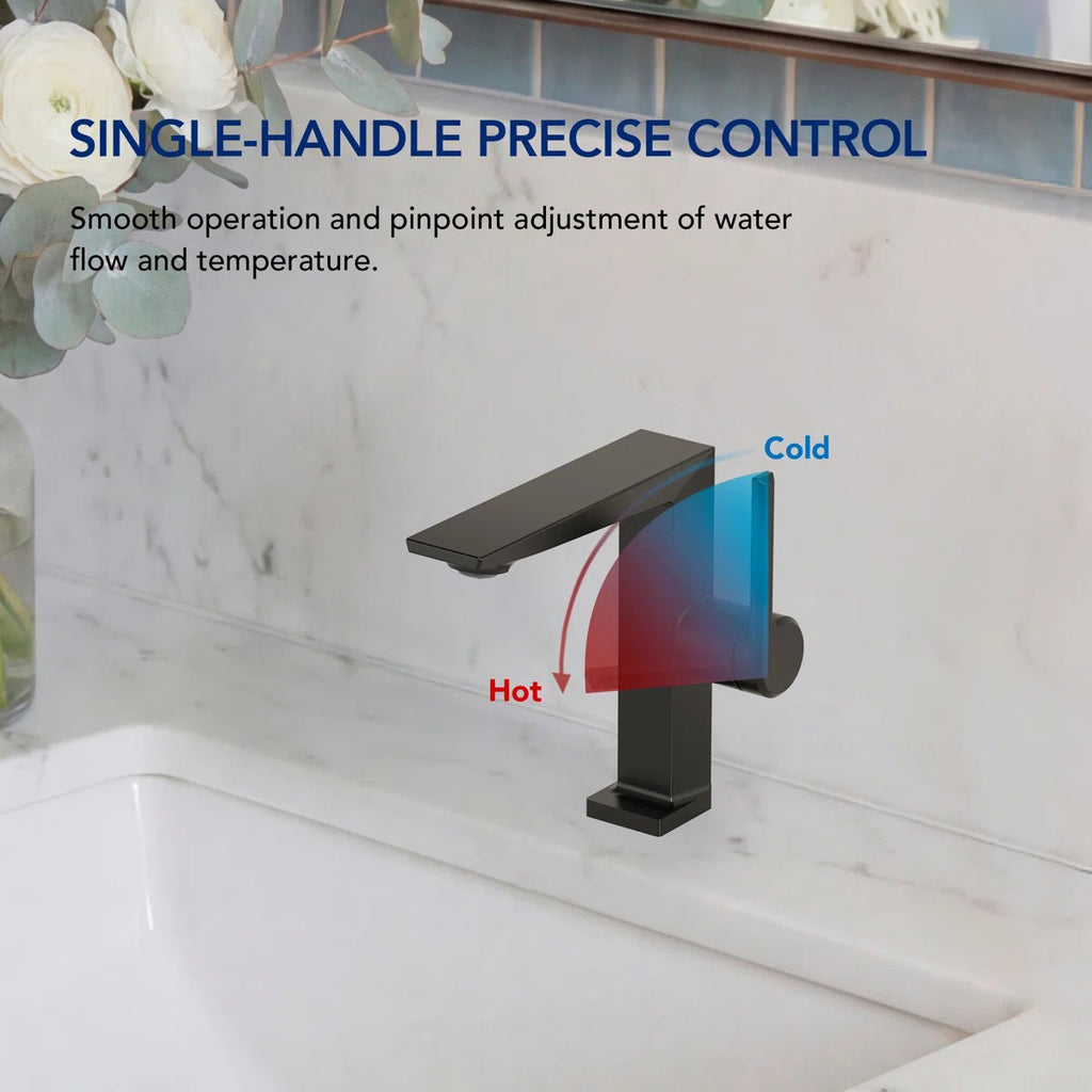 Single Hole Bathroom Faucet with Drain Assembly, Single Handle Bathroom Sink Faucet LP44319-YS - Matte Black