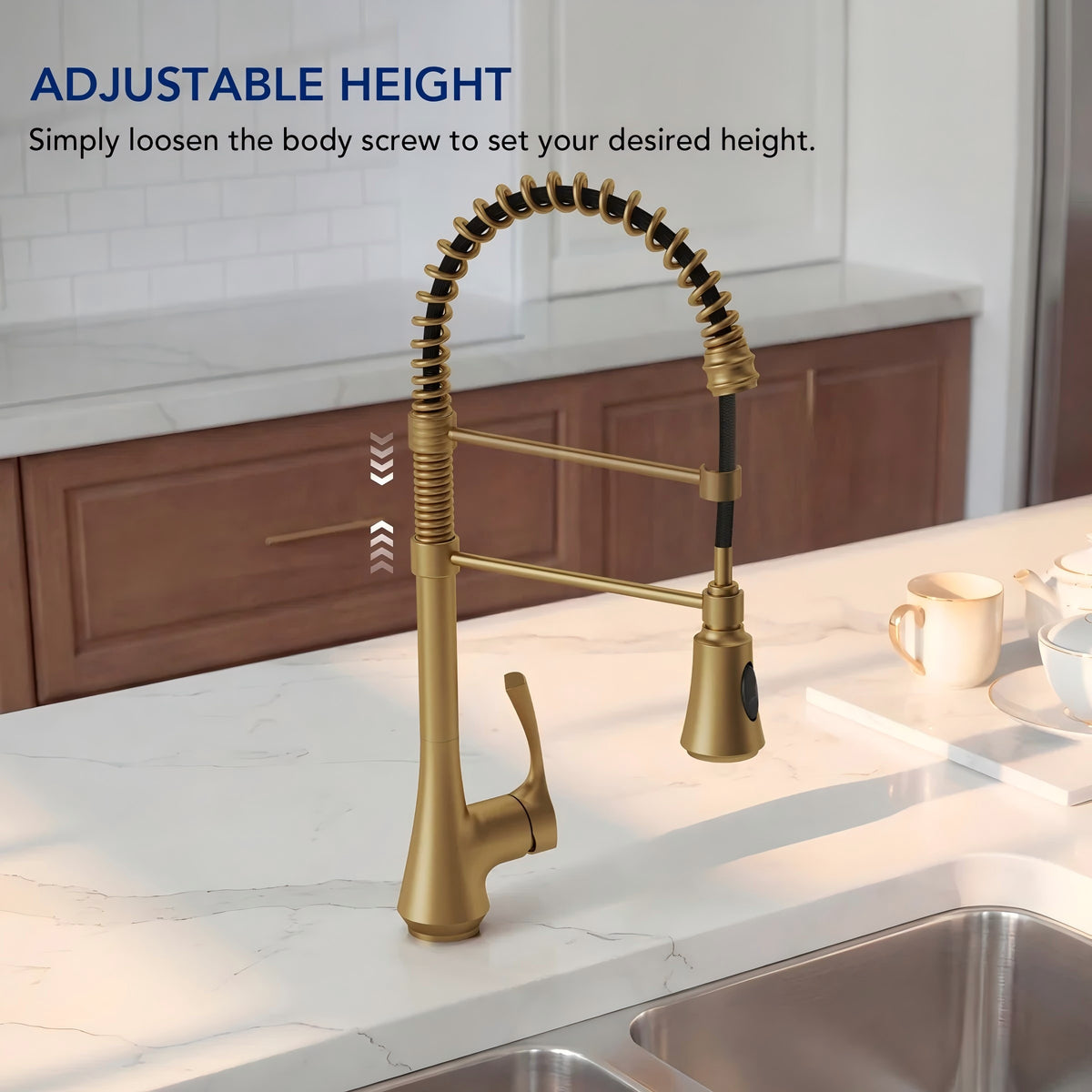 Commercial-Style 2-Function Pull-Down Single-Handle Kitchen Faucet LP0611-CF - Brushed Gold