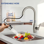 Dual-Function Single-Handle Pull-Down Kitchen Faucet with 360 Degree Swivel Spout LP1068-CF - Stainless Steel