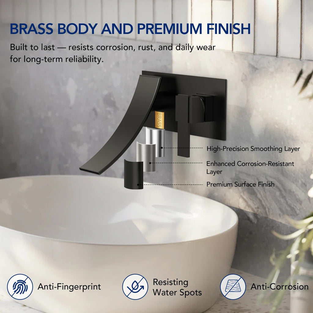 Wall Mounted Bathroom Sink Faucet, Single-handle Bathroom Faucet with Drain Assembly LP77109-YS - Matte Black