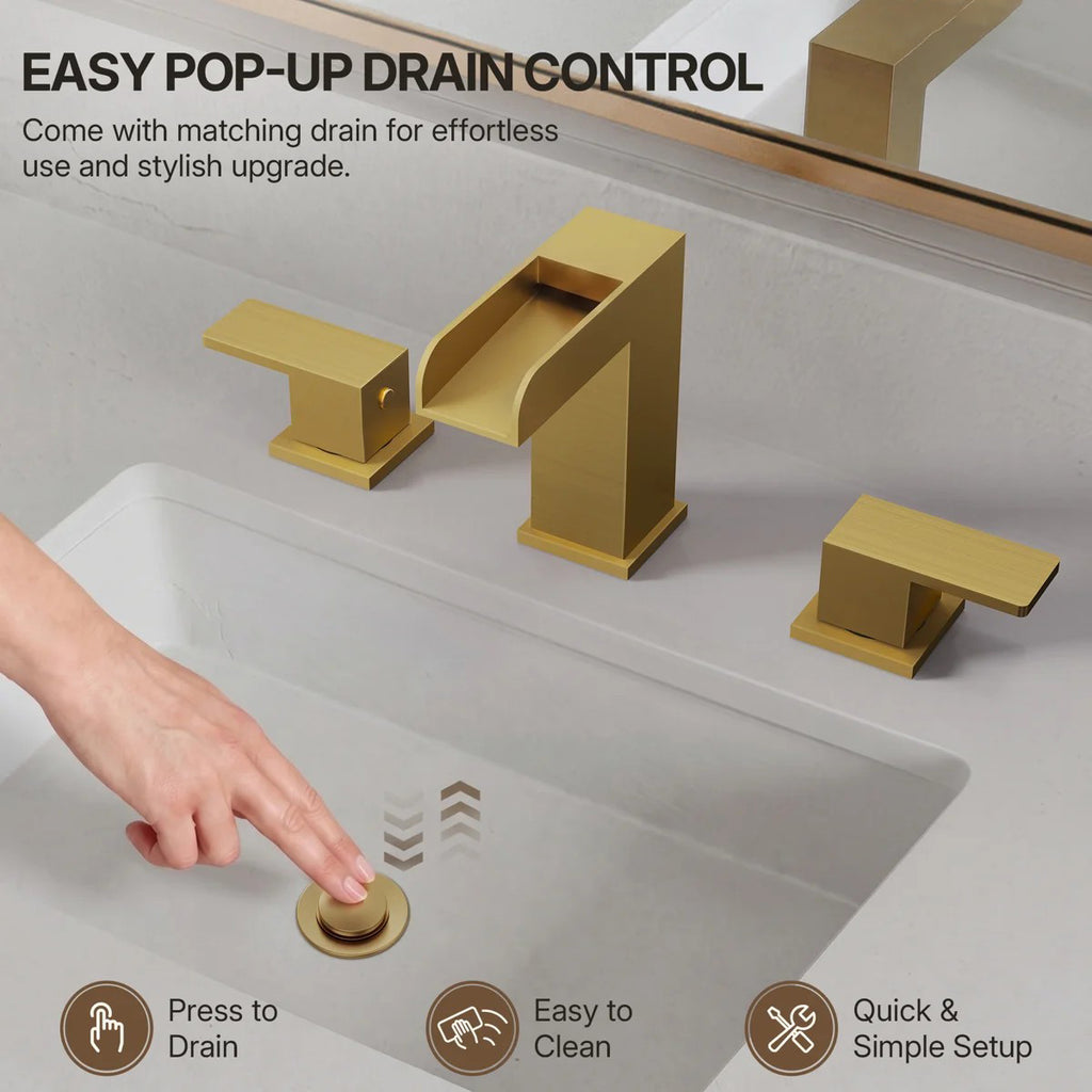 Widespread Bathroom Faucet 3 Hole, 2-Handle Bathroom Sink Faucet with Drain Assembly LP022304-YS - Brushed Gold