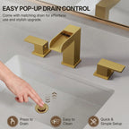 Widespread Bathroom Faucet 3 Hole, 2-Handle Bathroom Sink Faucet with Drain Assembly LP022304-YS - Brushed Gold