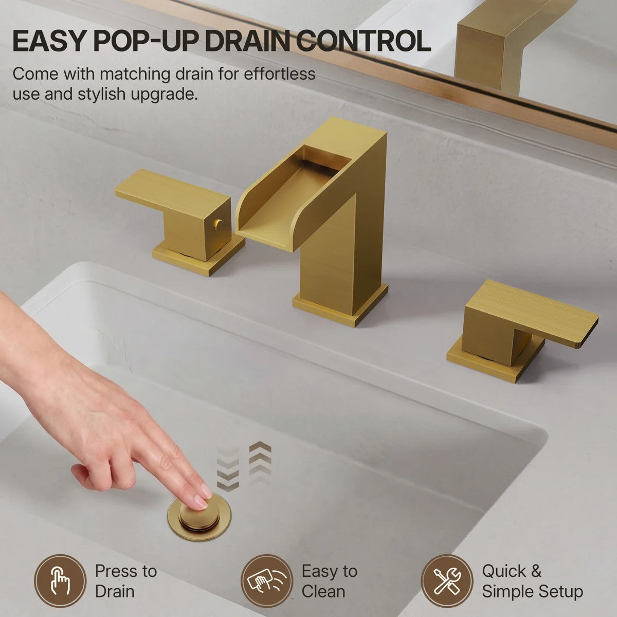 Widespread Bathroom Faucet 3 Hole, 2-Handle Bathroom Sink Faucet with Drain Assembly LP022304-YS - Brushed Gold