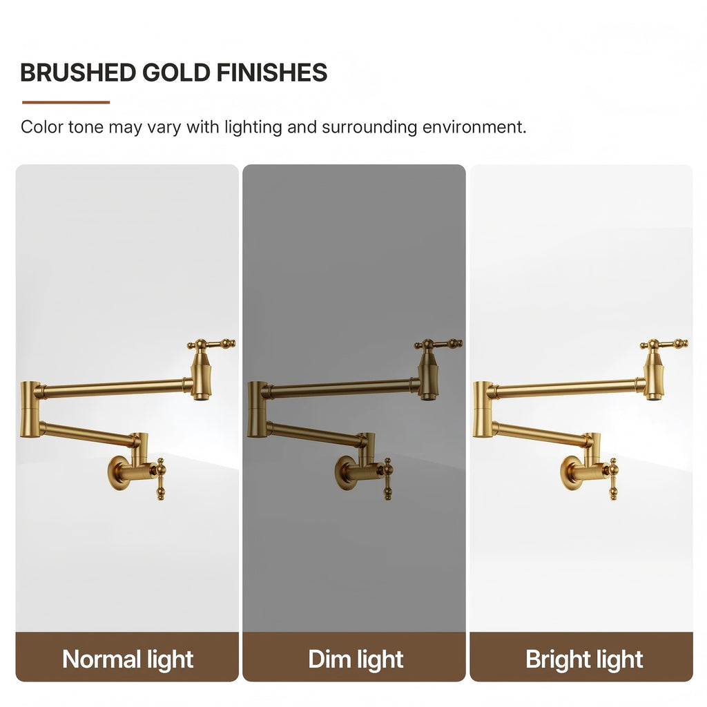 Brass Wall-Mount Pot Filler Kitchen Faucet with Swing Arms LP15W-CF - Brushed Gold