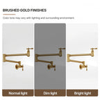 Brass Wall-Mount Pot Filler Kitchen Faucet with Swing Arms LP15W-CF - Brushed Gold