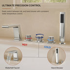3 Handle Deck Mount Roman Tub Faucet with Waterfall Spout & Handheld Shower LP77098-YG - Chrome