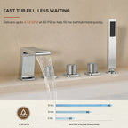 3 Handle Deck Mount Roman Tub Faucet with Waterfall Spout & Handheld Shower LP77098-YG - Chrome