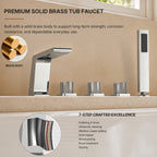 3 Handle Deck Mount Roman Tub Faucet with Waterfall Spout & Handheld Shower LP77098-YG - Chrome