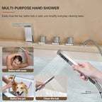 3 Handle Deck Mount Roman Tub Faucet with Waterfall Spout & Handheld Shower LP77098-YG - Chrome