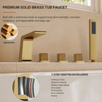3 Handle Deck Mount Roman Tub Faucet with Waterfall Spout & Handheld Shower LP77865-YS - Brushed Gold