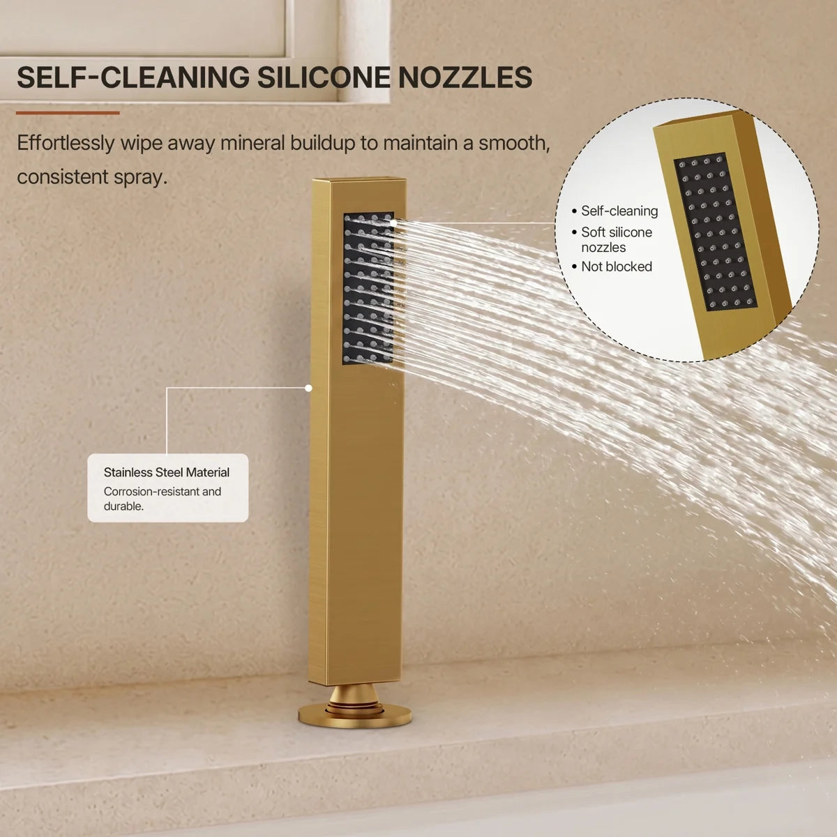 3 Handle Deck Mount Roman Tub Faucet with Waterfall Spout & Handheld Shower LP77865-YS - Brushed Gold