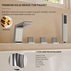 3 Handle Deck Mount Roman Tub Faucet with Waterfall Spout & Handheld Shower LP779921-YS - Brushed Nickel
