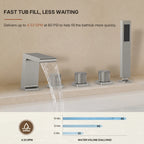 3 Handle Deck Mount Roman Tub Faucet with Waterfall Spout & Handheld Shower LP779921-YS - Brushed Nickel