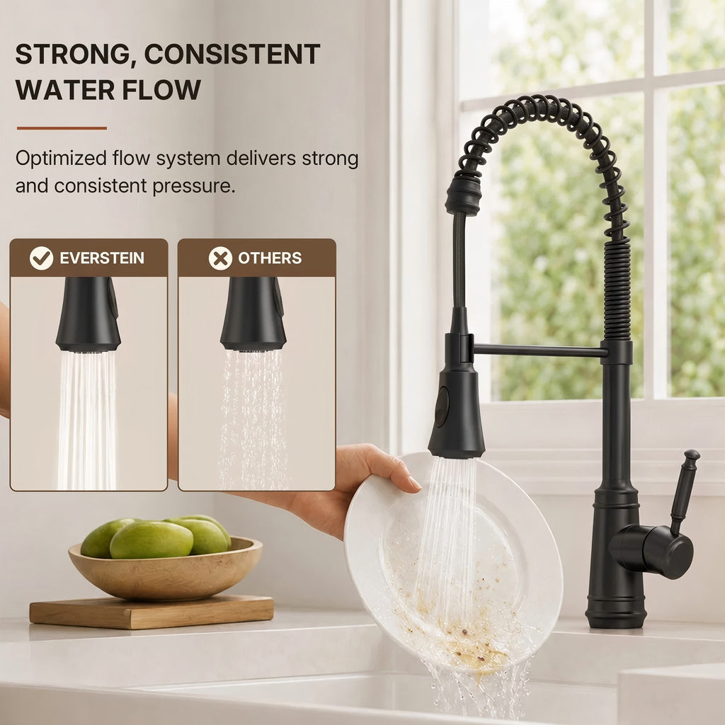 Commercial Style Dual Function Single Handle Pull Down Kitchen Faucet LP23-CF - Matte Black