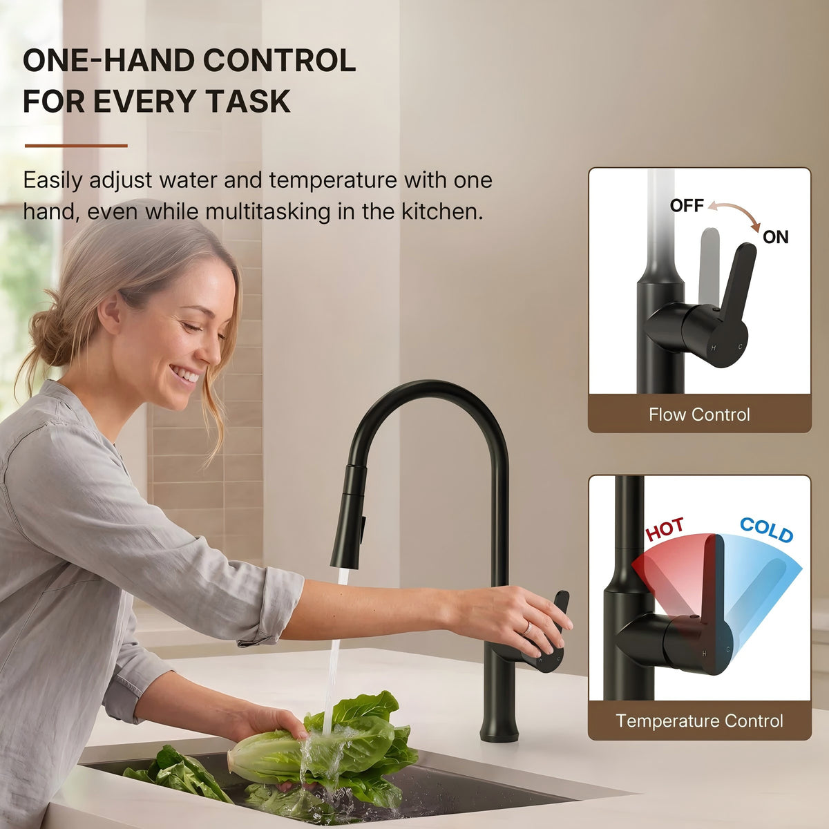 Pull-Down Kitchen Faucet with Dual-Function, Single-Handle Sink Faucet with Swivel Spout ,LP010191-CF - Matte Black