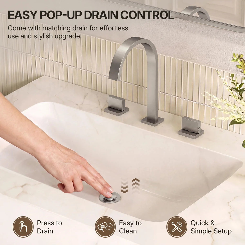 Widespread Bathroom Faucet 3 Hole, 2-handle Bathroom Sink Faucet with Drain Assembly LP005601-YS - Brushed Nickel