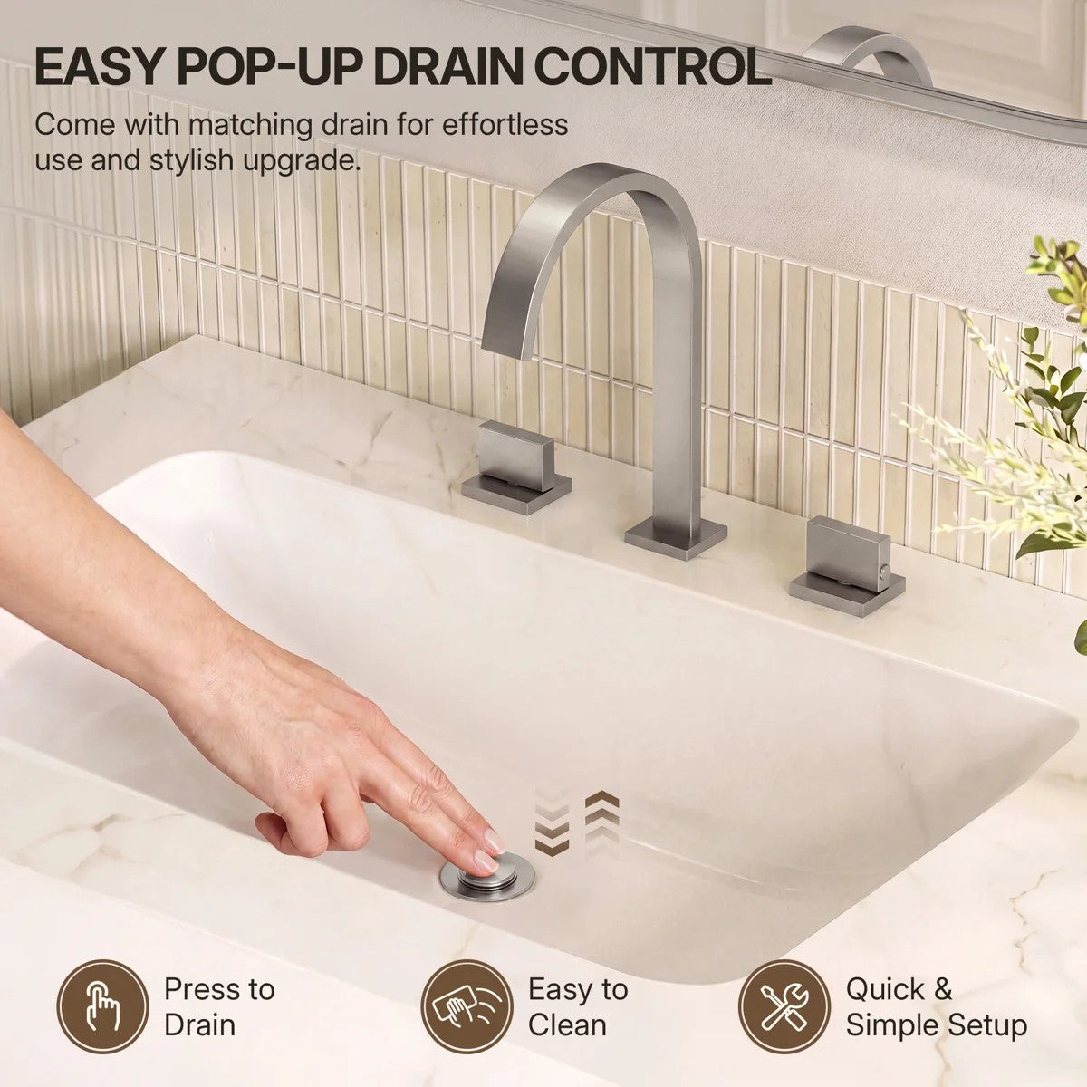 Widespread Bathroom Faucet 3 Hole, 2-handle Bathroom Sink Faucet with Drain Assembly LP005601-YS - Brushed Nickel