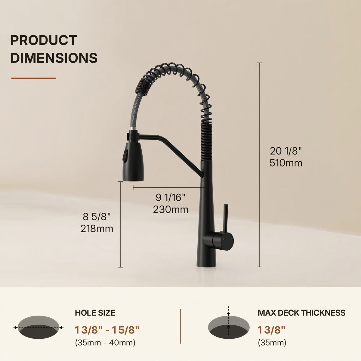Commercial Dual-Function Pull Down Kitchen Faucet with High Arc Spring Spout LP0557-CFK - Matte Black