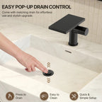 Single Hole Bathroom Faucet, Single-Handle Waterfall Sink Faucet with Drain Assembly LPBK0021 - Matte Black