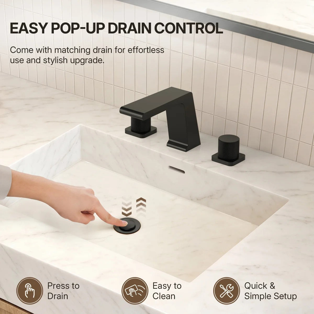 Widespread Bathroom Faucet 3 Hole, 2-handle Bathroom Sink Faucet with Drain Assembly LP009203-YS - Matte Black