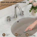 Widespread 3-Hole Bathroom Sink Faucet, 2-Handle Faucet with Wheel Knob Handles and Drain Assembly LP08100-YS - Brushed Nickel