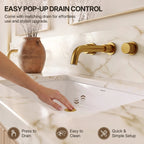 Wall Mounted Bathroom Faucet 3 Hole,2-Handle Bathroom Sink Faucet with Drain Assembly, Brushed Gold LP020103-YS - Brushed Gold