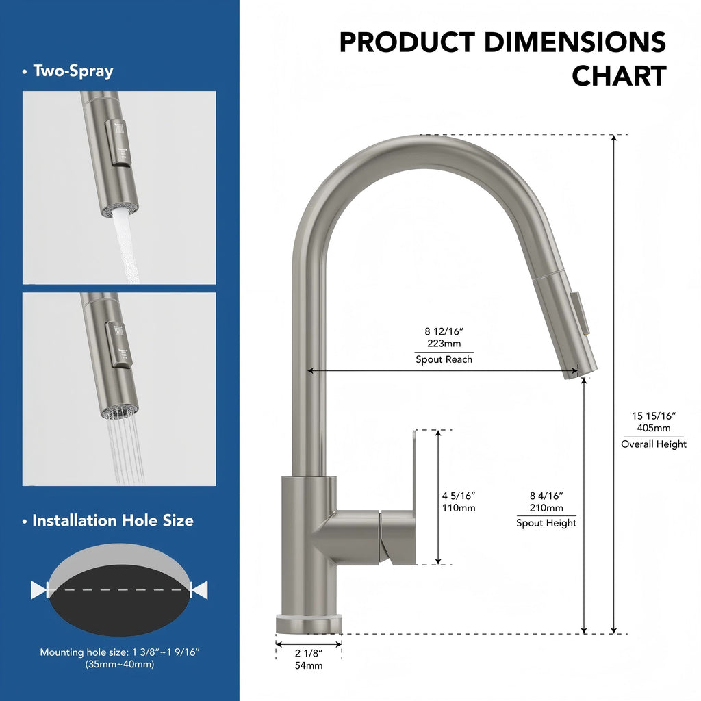 Pull Down Sprayer Kitchen Sink Faucet, Single Handle Kitchen Faucet with LED Light Base LP11992-CF - Brushed Nickel