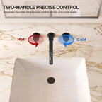 Wall Mounted Bathroom Faucet 3 Hole,2-Handle Bathroom Sink Faucet with Drain Assembly, Matte Black LP01019883-YS - Matte Black
