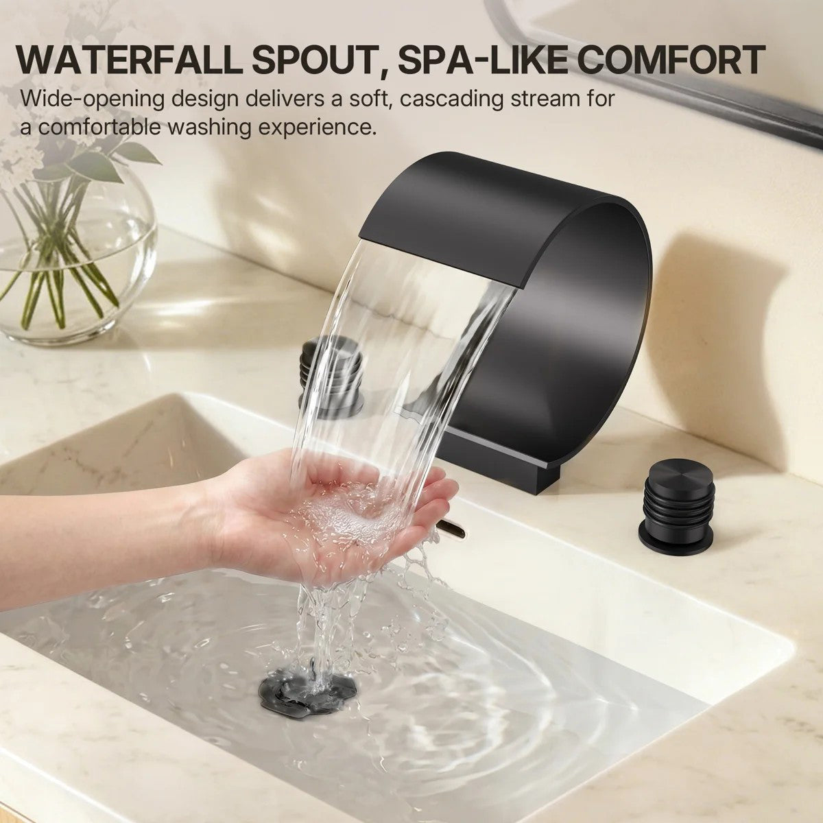 Widespread Bathroom Faucet 3 Hole, 2-handle Bathroom Sink Faucet with Drain Assembly LP3389019-YS - Matte Black
