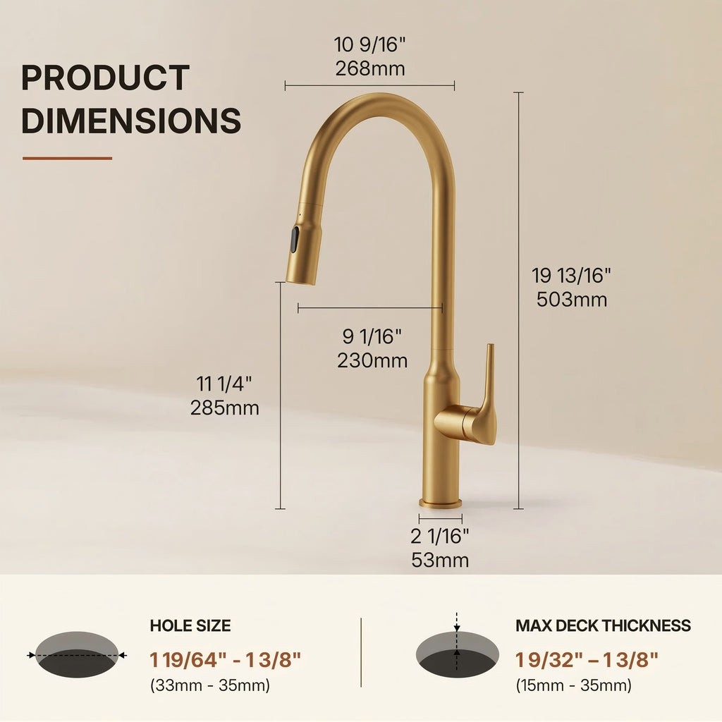 Dual-Function Single-Handle Pull-Down Kitchen Faucet with Swivel Spout LP132-CF - Brushed Gold