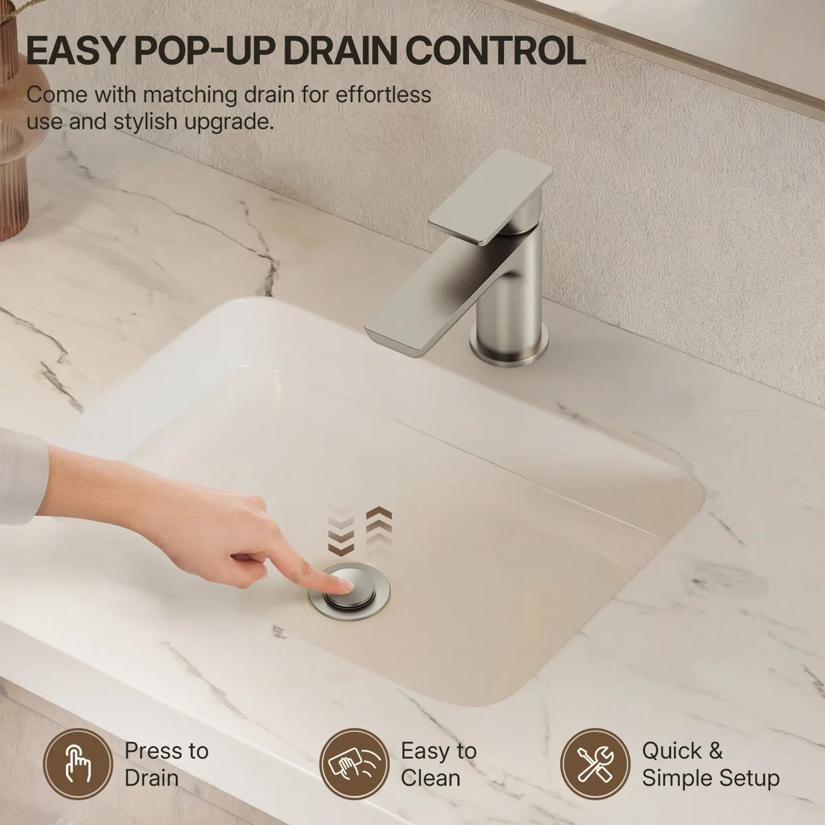 Single Hole Bathroom Faucet with Drain Assembly, Single Handle Bathroom Sink Faucet LP001023-YS - Brushed Nickel