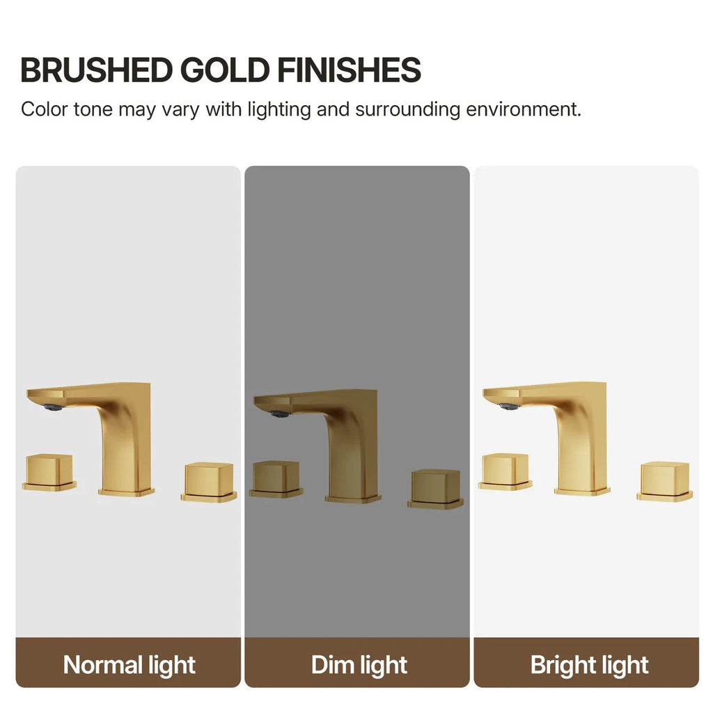 Widespread Bathroom Faucet 3 Hole, 2-handle Bathroom Sink Faucet with Drain Assembly LP088903-CF - Brushed Gold