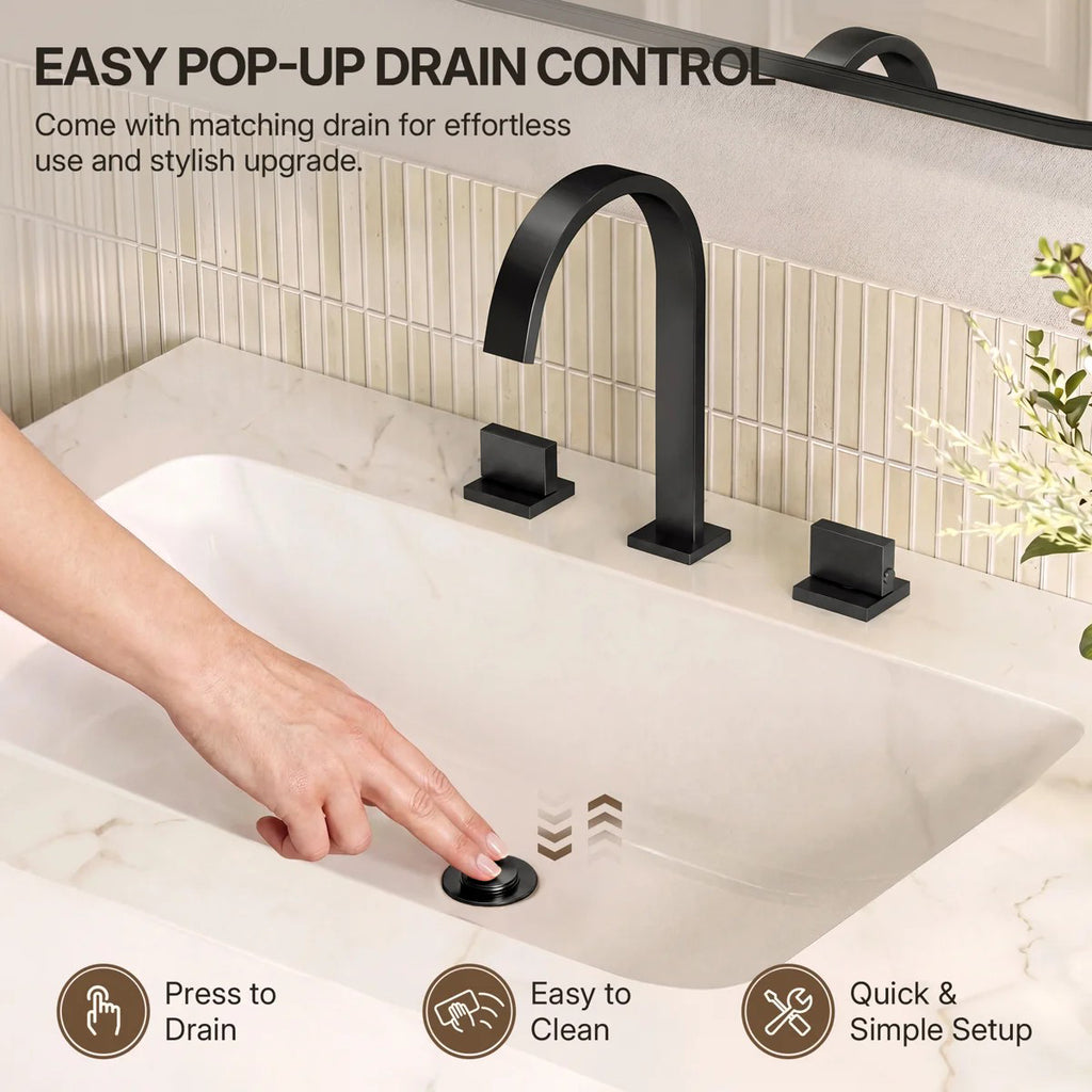 Widespread Bathroom Faucet 3 Hole, 2-handle Bathroom Sink Faucet with Drain Assembly LP00551YS- Matte Black