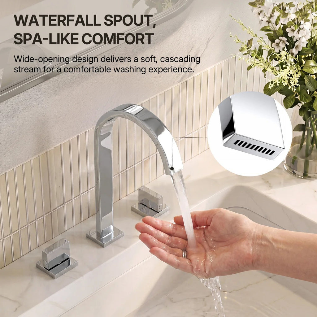 Widespread Bathroom Faucet 3 Hole, 2-handle Bathroom Sink Faucet with Drain Assembly LP00501-YS - Chrome