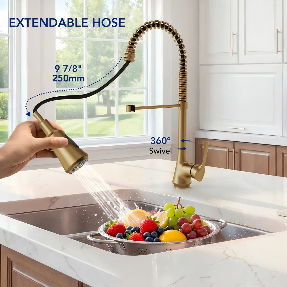 Commercial-Style 2-Function Pull-Down Single-Handle Kitchen Faucet LP0611-CF - Brushed Gold