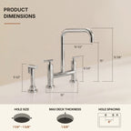 Bridge Kitchen Faucet with Swivel Spout, 2-Handle Kitchen Faucet with Side Spray LP089-CF - Chrome