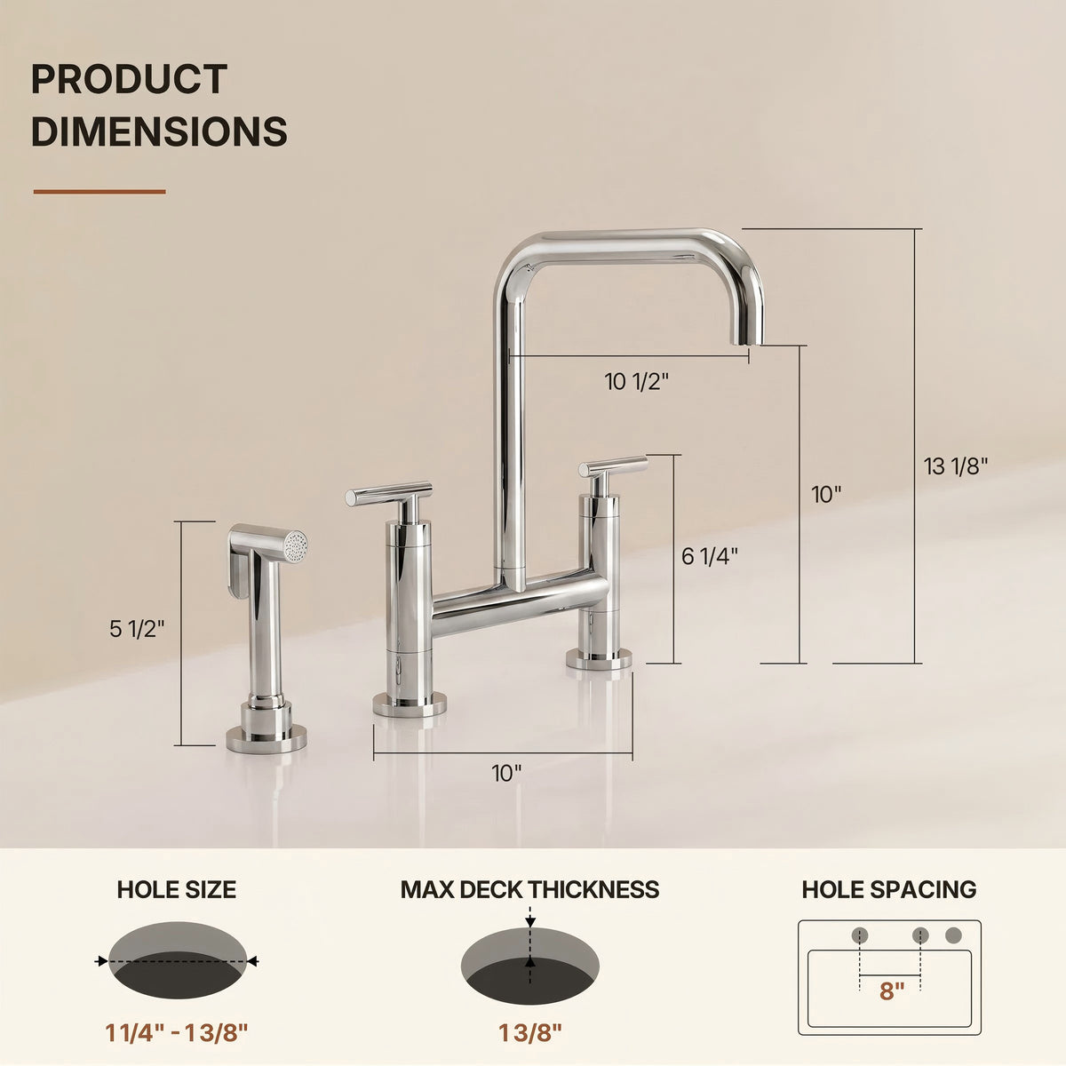 Bridge Kitchen Faucet with Swivel Spout, 2-Handle Kitchen Faucet with Side Spray LP089-CF - Chrome