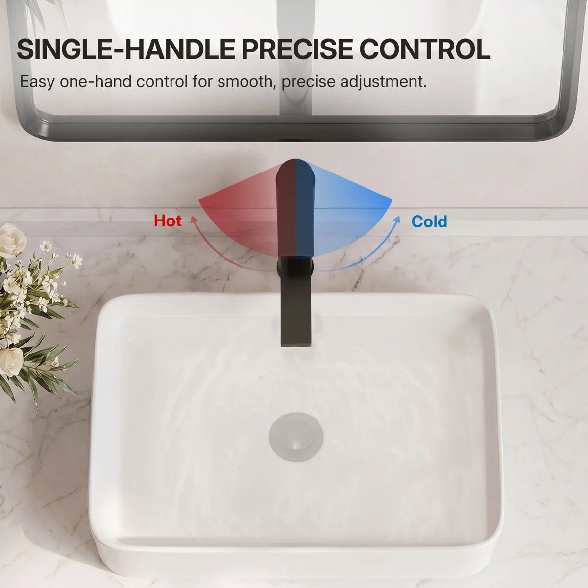 Single Hole Vessel Bathroom Faucet, Single Handle Vessel Bathroom Sink Faucet with Drain Assembly LP0095-YS - Matte Black