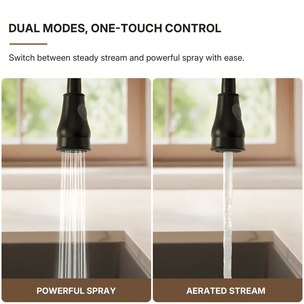 Pull-Down Kitchen Faucet with Deck Plate, Single Handle Sink Faucet with Sprayer LP099123-CFK- Matte Black