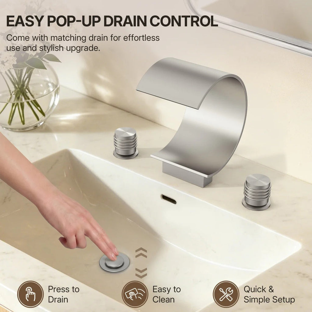Widespread Bathroom Faucet 3 Hole, 2-handle Bathroom Sink Faucet with Drain Assembly LP44501-YS - Brushed Nickel