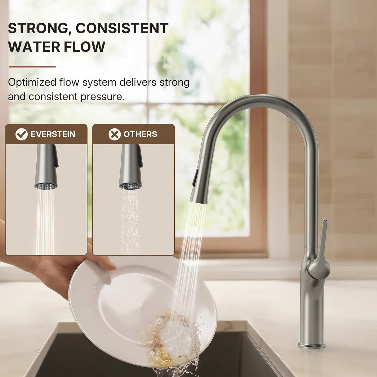 Pull Down Single Handle Kitchen Faucet with Dual Function LP0998-CF - Stainless Steel