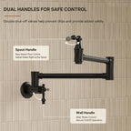 Wall Mount Swing Arm Folding Pot Filler Kitchen Faucet, 2-Handle Kitchen Faucet for Stove Use LP98-CF - Matte Black