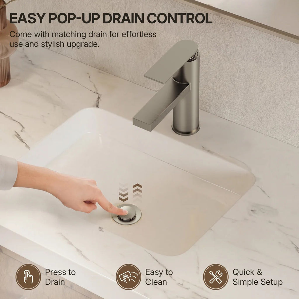 Single Hole Bathroom Faucet, Single Handle Bathroom Sink Faucet with Drain Assembly LP001230-YS - Brushed Nickel